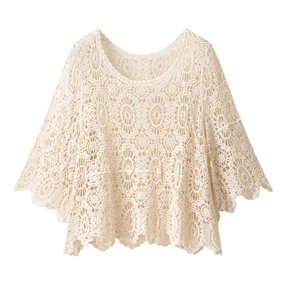 Hook flower loose hollow out versatile lace women's knitted sweater