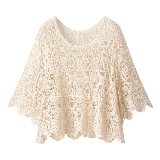 Hook flower loose hollow out versatile lace women's knitted sweater