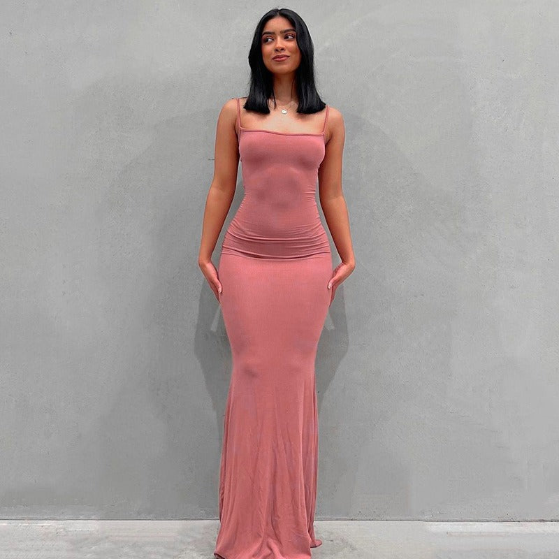 Spaghetti Strap Dress Satin Designer Sleeveless Skims Long Birthday Dresses Bodycon Elegant Evening Party Dress