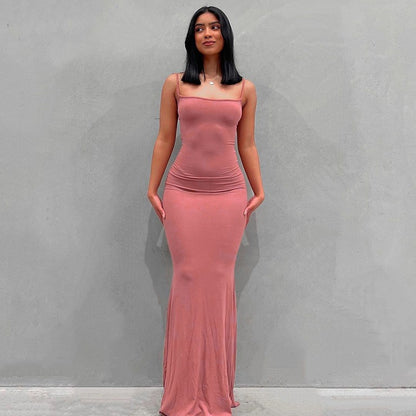 Spaghetti Strap Dress Satin Designer Sleeveless Skims Long Birthday Dresses Bodycon Elegant Evening Party Dress