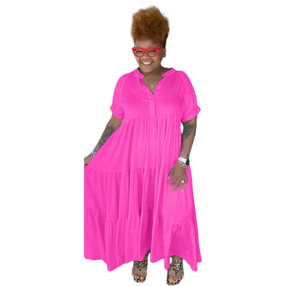 Plus Size Women's Fashion Casual Button Lapel Dress