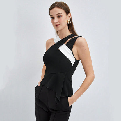 Trendy dames color-block top met gekruiste bandjes