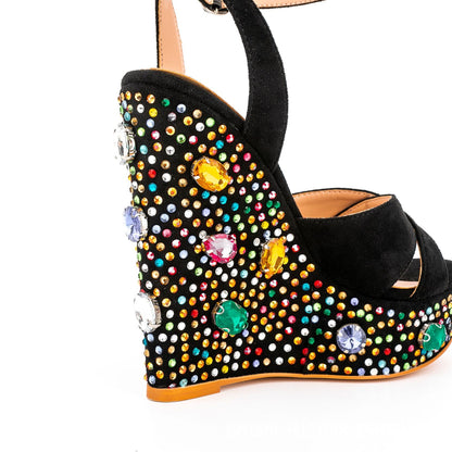 Sandalen met diamanten sleehak plateauzool en gesp feestelijke schoenen voor dames