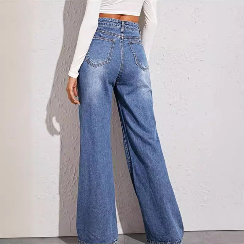 Jeans met wijde pijpen en hoge taille voor dames