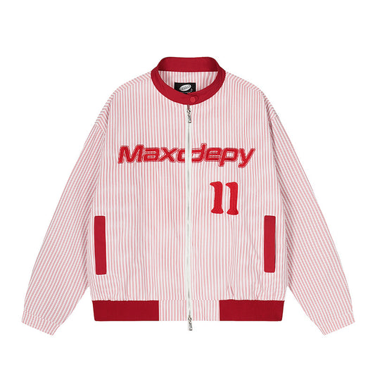Gestreepte casual baseballjas met print en constrast