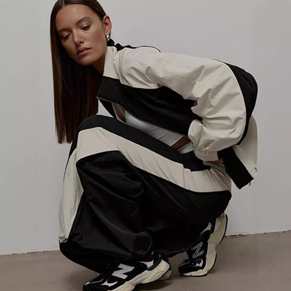 Drawstring sports jacket and pants set