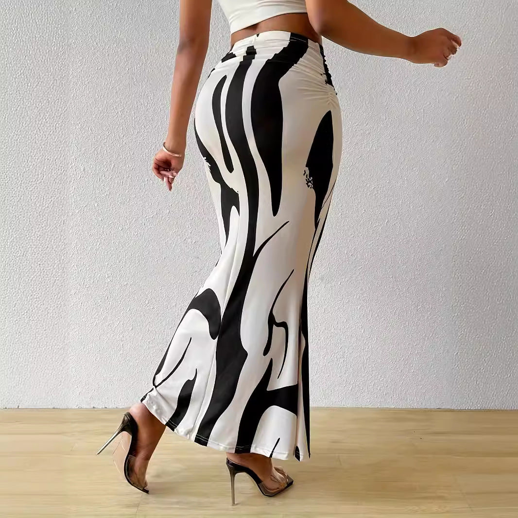 Zebra Print High-Waisted Bodycon Skirt Women's Trendy Fashion