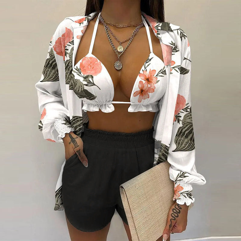 Sexy Three-Piece Set Fashion Short Pants Suit for Women Autumn Beach Style