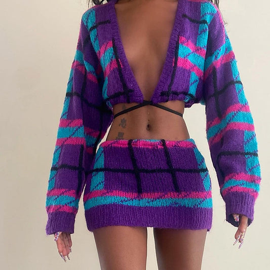 Modieuze gebreide set of apart met ribbels en ruitpatroon voor dames