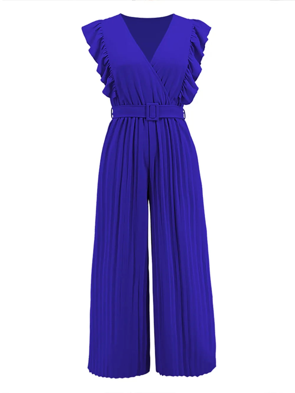 Geplooide jumpsuit met ceintuur en korte ruches mouwen