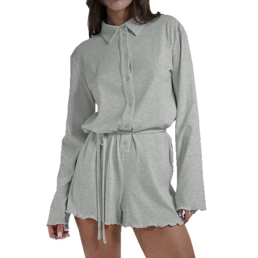 Sports Style Long Sleeve Top and Shorts Set for Women, Design Sense Casual Leisure Anti-Striped Jumpsuit