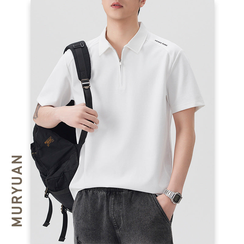Short-sleeved polo shirt for men, loose-fitting, with letter printing and patchwork T-shirt