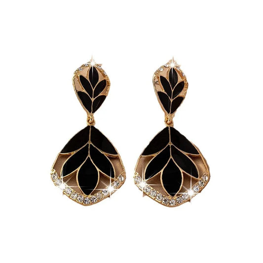 Diamond Dripped Oil Leaf Earrings