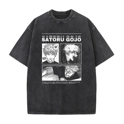 Summer AnimePrinted T-Shirt Cotton Washed Vintage Short Sleeve