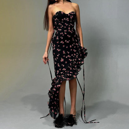 Fashionable Printed Sexy Mesh Lace Lace Dress