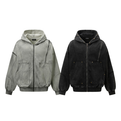Water washed split rivet hoodie