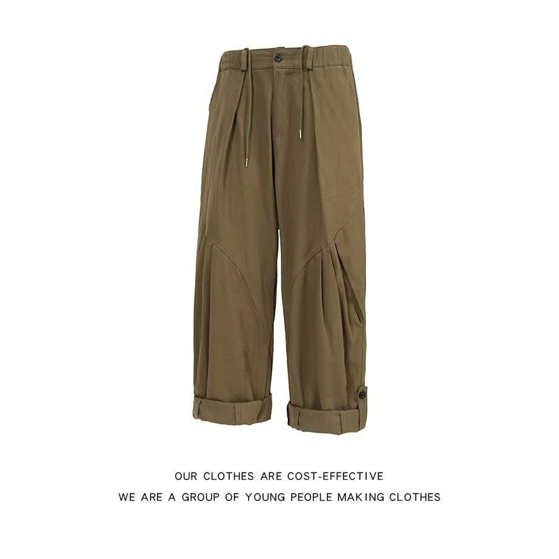 Cotton semi elastic waist casual pants for men in spring and summer