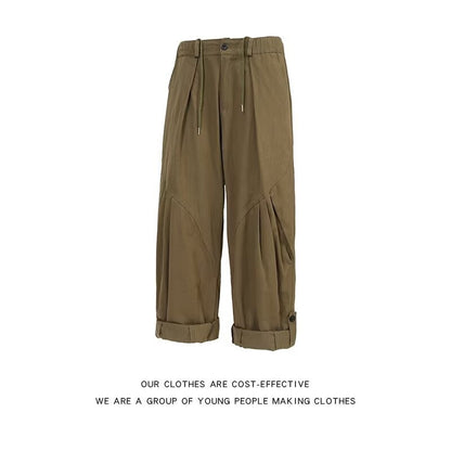 Cotton semi elastic waist casual pants for men in spring and summer