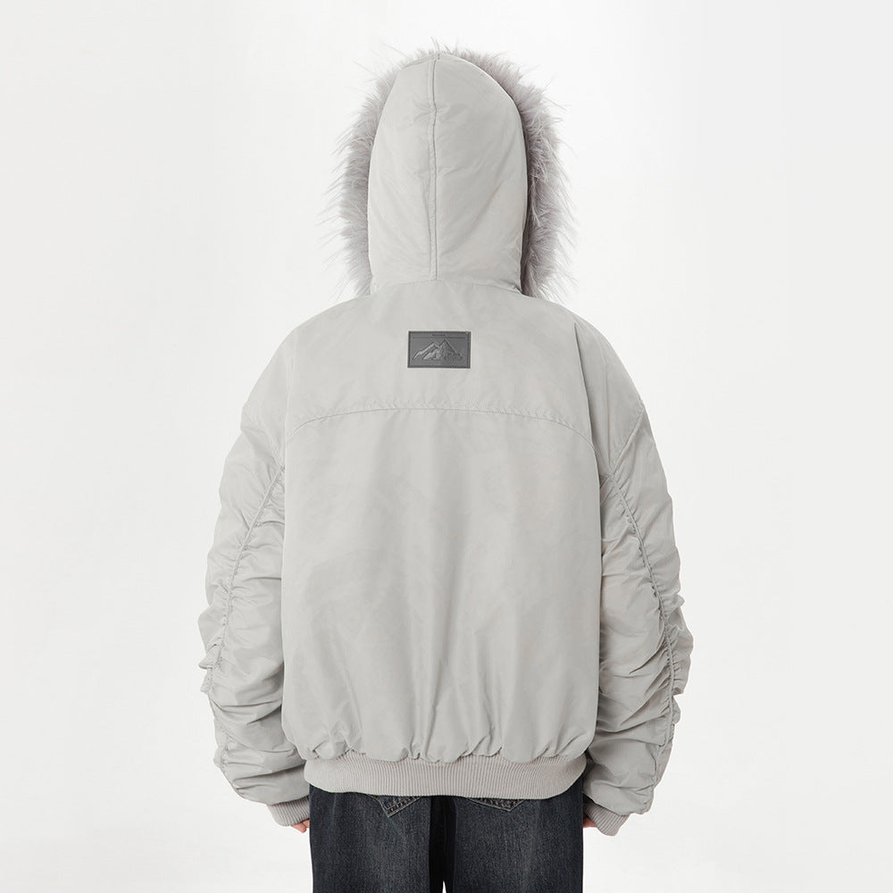 Unisex jas met capuchon en imitatiebont kraag