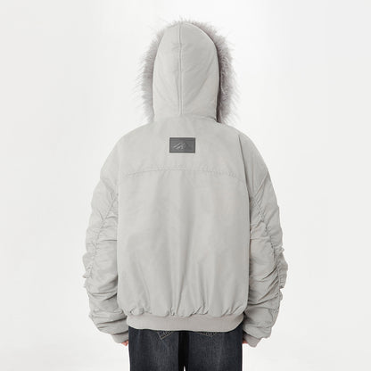 Unisex jas met capuchon en imitatiebont kraag