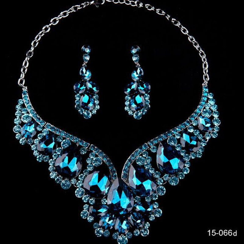Exaggerated Necklace Alloy Full Diamond Necklace Earring Set Exquisite Zircon Stage Bride Wedding Dress Accessories