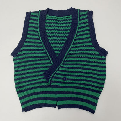 REALEFT Oversize Stripe Women's Vest Sweaters V-Neck New Autumn Winter Vintage Loose Chic Cardigan Vest Sweater Tops Female