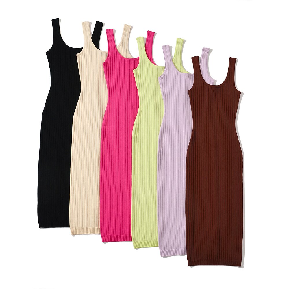Zomerse casual geribde mouwloze midi-jurk
