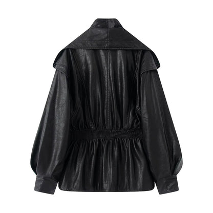 Fake leather jacket with two pieces of imitation leather