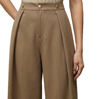 Dames pantalon met plooien hoge taille en wijde pijpen