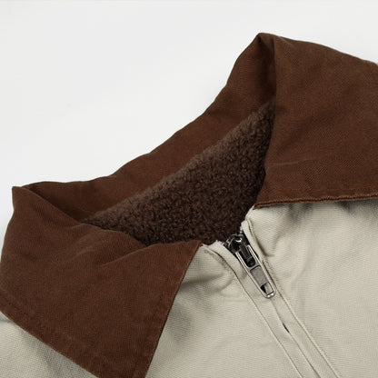 Vintage jacket met teddy voering revers in kleurblokken voor heren
