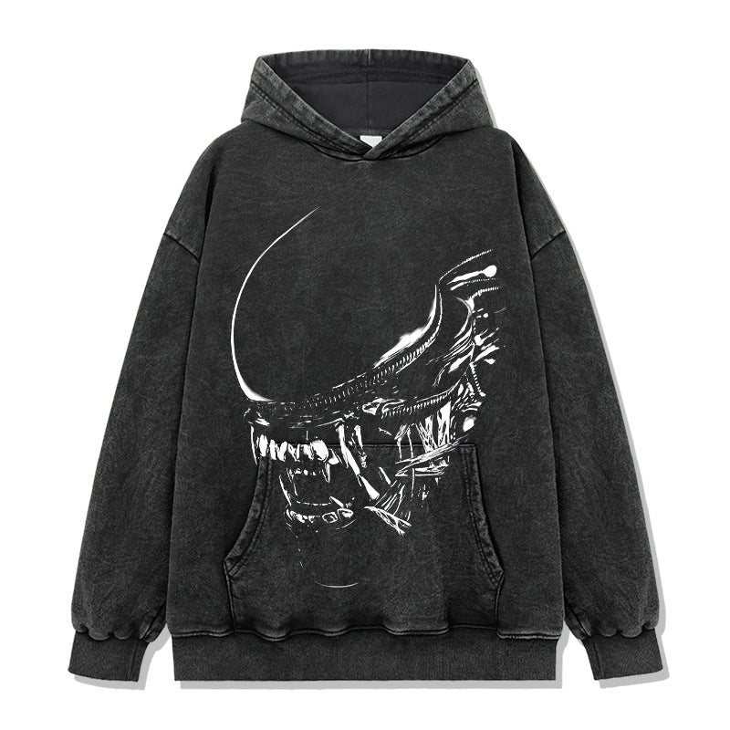 Summer New Irregular Xenomorph Print T-Shirt Summer Cotton Washed Vintage Short Sleeve Top