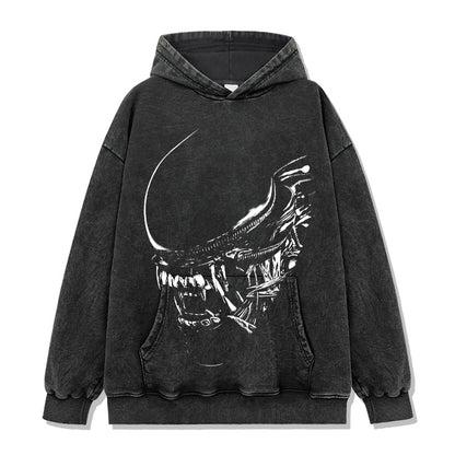Summer New Irregular Xenomorph Print T-Shirt Summer Cotton Washed Vintage Short Sleeve Top