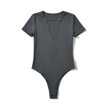Metal buckle hollow half sleeved jumpsuit