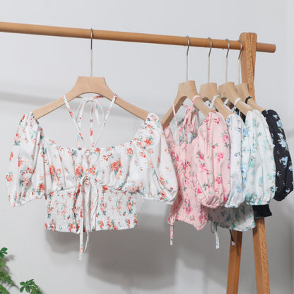 Hanging neck tie floral top