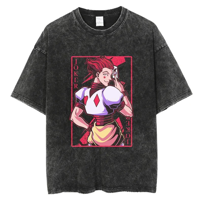 Summer New Fullmetal Alchemist Anime Print T-Shirt Summer Cotton Washed Vintage Distressed Short Sleeve Crew Neck