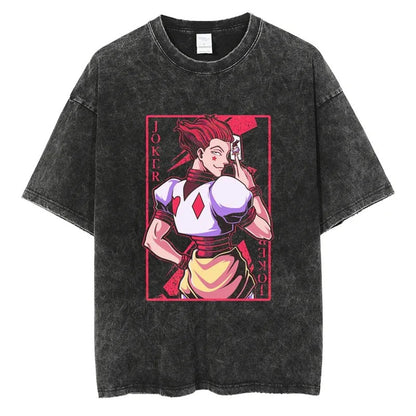 Summer New Fullmetal Alchemist Anime Print T-Shirt Summer Cotton Washed Vintage Distressed Short Sleeve Crew Neck