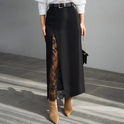 Side slit lace patchwork skirt
