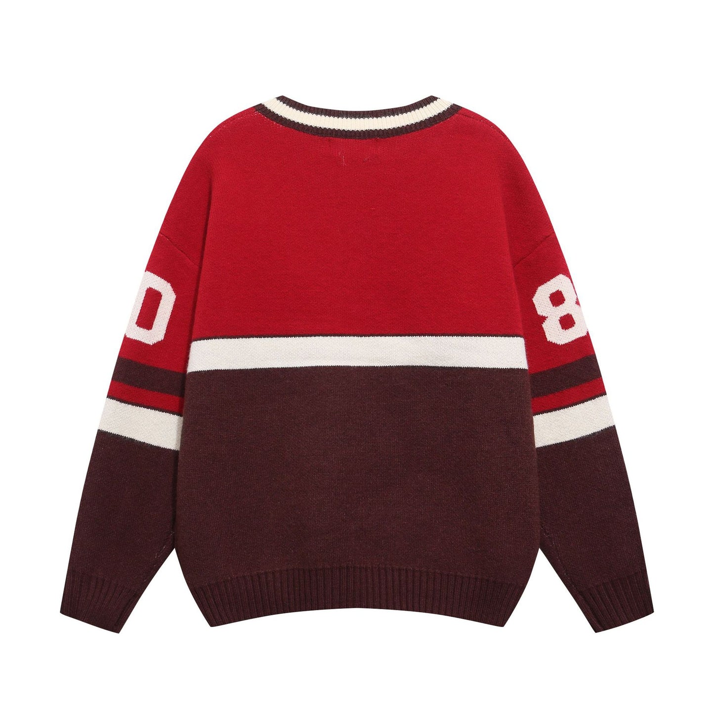 Color blocked letter embroidery V-neck sweater