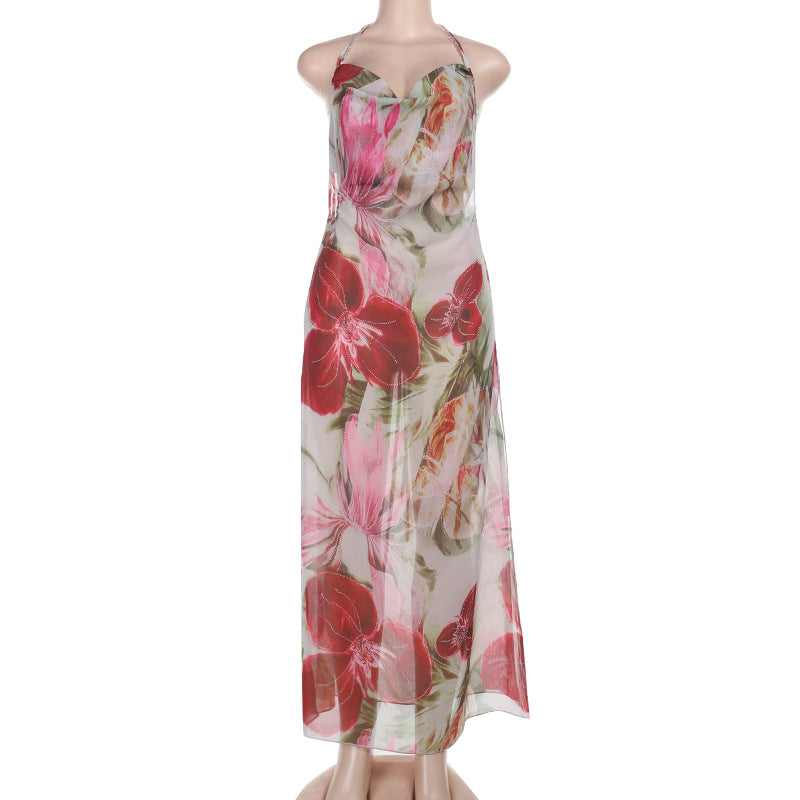 Perspective printed vacation dress