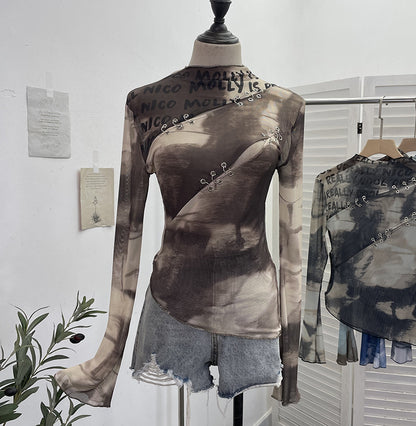 Hollow printed irregular mesh top