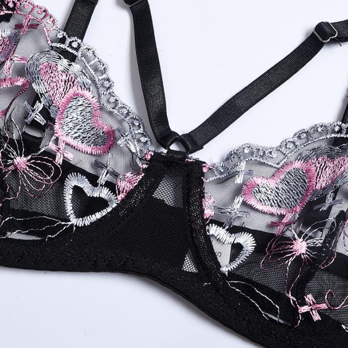 Three Pieces Female Sexy Lingerie Love Embroidery Girdle Cross Strap Sexy Lingerie