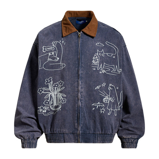 Canvas jacket met geborduurde cartoonmotief