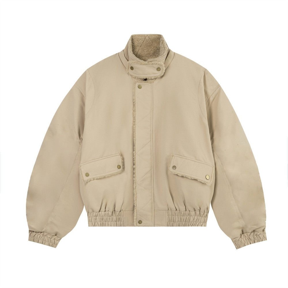 Hoge hals  katoenen jacket met teddy voering