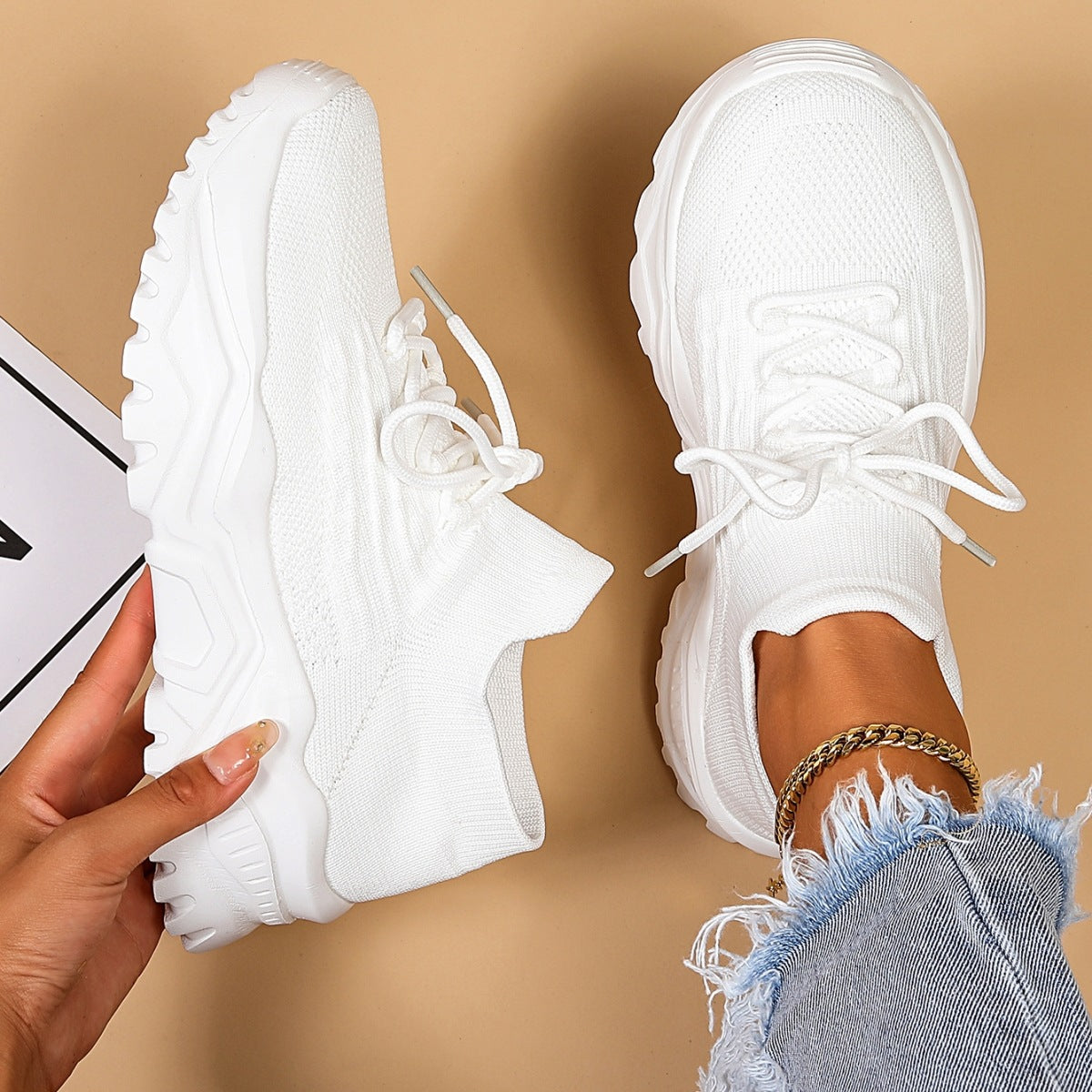 Ademende geweven sokkensneakers voor dames