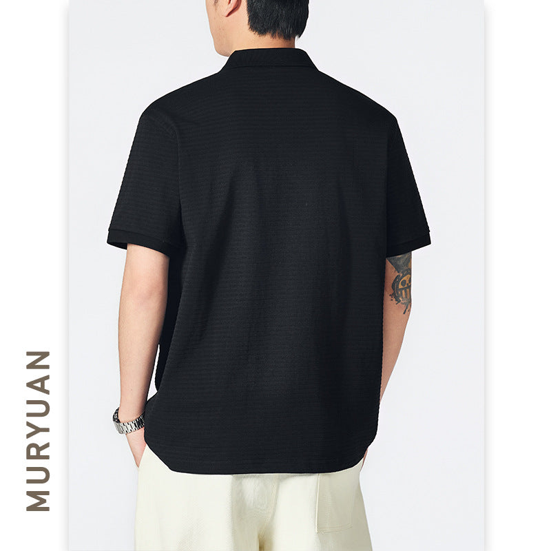 Seagull Collar Turn-Down Polo Shirt Men's Versatile Textured Minimalist T-Shirt