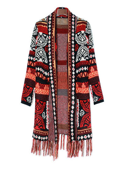 Gebreide bohemian lange cardigan met kwastjes voor dames