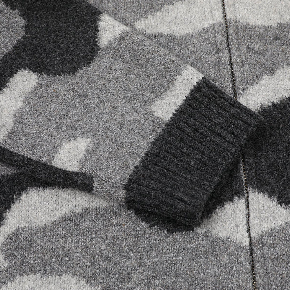 Camouflageprint gebreide vest met capuchon en kraag van imitatiebont