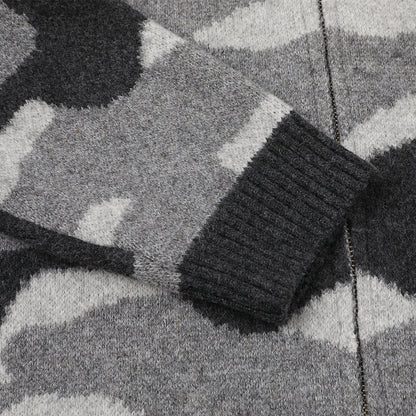 Camouflageprint gebreide vest met capuchon en kraag van imitatiebont