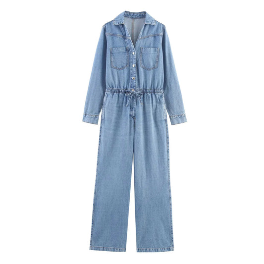 Adjustable Waist Denim Jumpsuit for Women