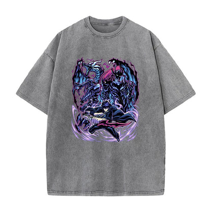 Summer New Anime Solo Leveling Printed T-Shirt Summer Cotton Washed Vintage Short Sleeve